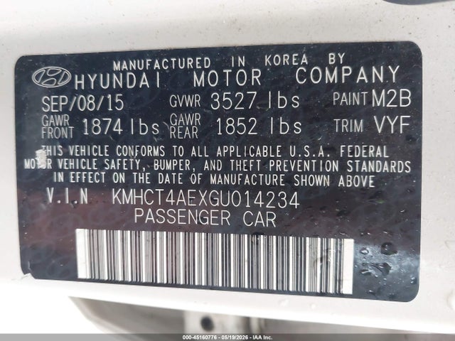 Aukcja sprzedaży 2016 Hyundai Accent Se, vin: KMHCT4AEXGU014234, numer aukcji: 45160776