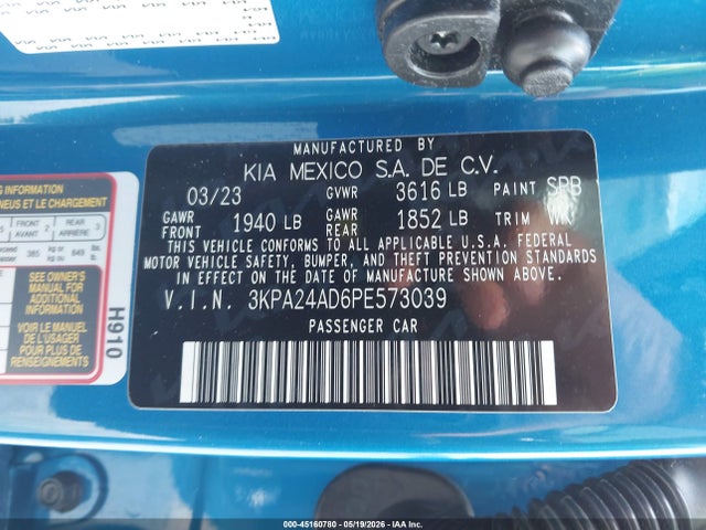 Продаж на аукціоні авто 2023 Kia Rio S, vin: 3KPA24AD6PE573039, номер лоту: 45160780