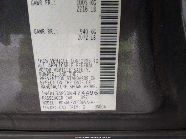 Aukcja sprzedaży 2013 Nissan Altima 2.5 S, vin: 1N4AL3AP1DN474496, numer aukcji: 45160800