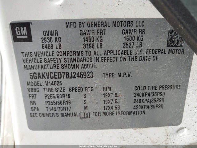 Aukcja sprzedaży 2011 Buick Enclave 2xl, vin: 5GAKVCED7BJ246923, numer aukcji: 45160806