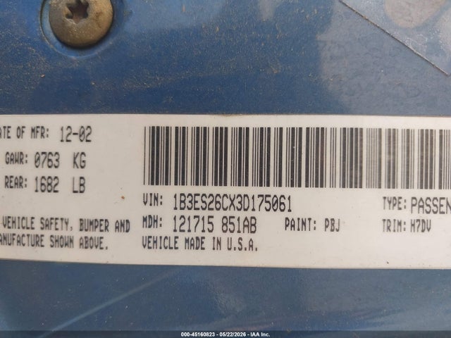 Aukcja sprzedaży 2003 Dodge Neon Se, vin: 1B3ES26CX3D175061, numer aukcji: 45160823