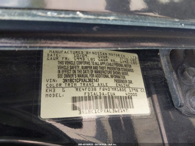 45160825 :رقم المزاد ، 3N1BC1CPXAL362147 vin ، 2010 Nissan Versa 1.8s مزاد بيع