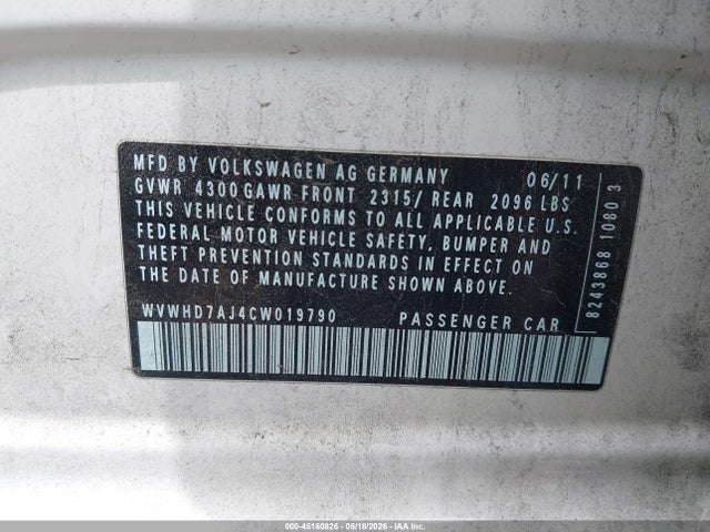 Продажа на аукционе авто 2012 Volkswagen Gti 4-door, vin: WVWHD7AJ4CW019790, номер лота: 45160826