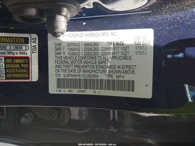 Aukcja sprzedaży 2016 Honda Cr-v Ex, vin: 5J6RM4H51GL083654, numer aukcji: 45160829