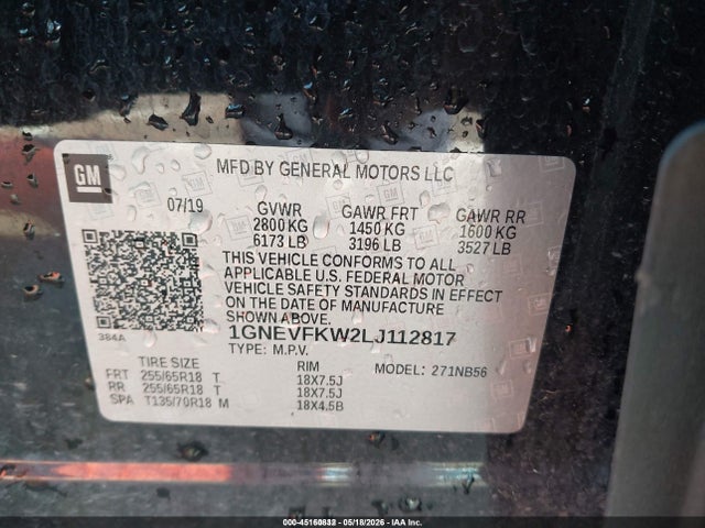 45160832 :رقم المزاد ، 1GNEVFKW2LJ112817 vin ، 2020 Chevrolet Traverse Awd Ls مزاد بيع