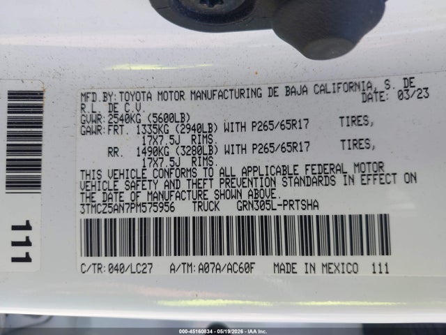 Продаж на аукціоні авто 2023 Toyota Tacoma Trd Sport, vin: 3TMCZ5AN7PM575956, номер лоту: 45160834