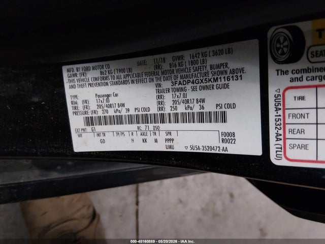 Продажа на аукционе авто 2019 Ford Fiesta St, vin: 3FADP4GX5KM116131, номер лота: 45160889