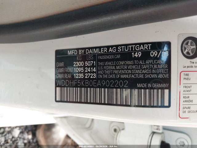 45160891 :رقم المزاد ، WDDHF5KB0EA902202 vin ، 2014 Mercedes-benz E 350 مزاد بيع