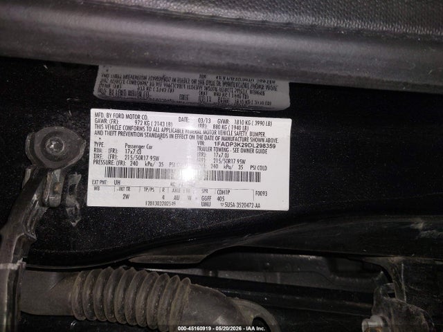 45160919 :رقم المزاد ، 1FADP3K29DL298359 vin ، 2013 Ford Focus Se مزاد بيع