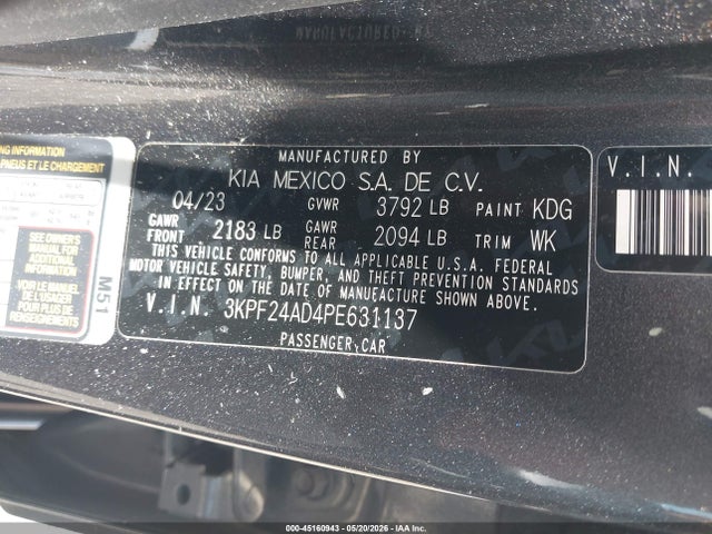 Продажа на аукционе авто 2023 Kia Forte Lxs, vin: 3KPF24AD4PE631137, номер лота: 45160943