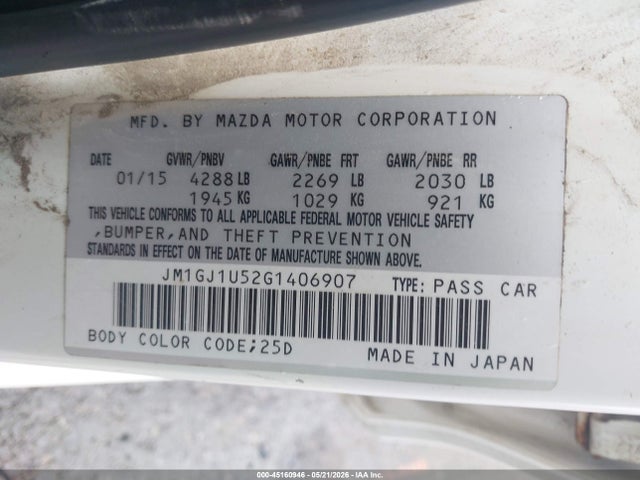 Продаж на аукціоні авто 2016 Mazda Mazda6 I Sport, vin: JM1GJ1U52G1406907, номер лоту: 45160946
