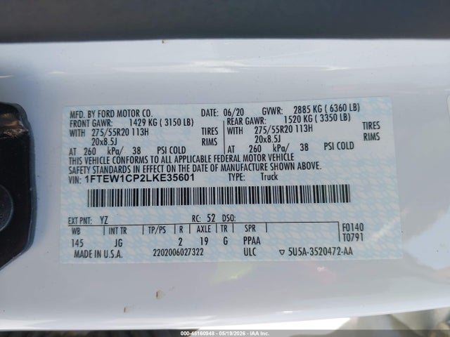 Ford F-150 Xl 2020 1FTEW1CP2LKE35601 Image 9