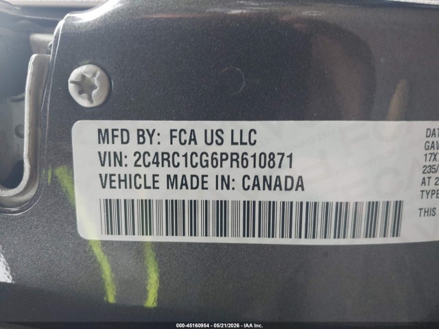 45160954 :رقم المزاد ، 2C4RC1CG6PR610871 vin ، 2023 Chrysler Voyager Lx مزاد بيع