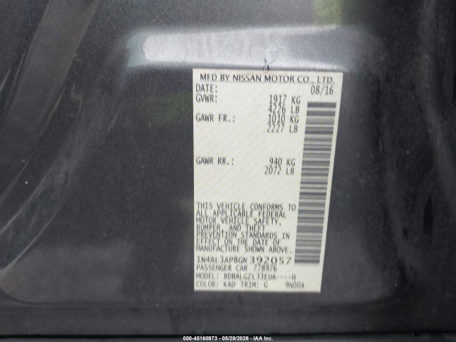 Продажа на аукционе авто 2016 Nissan Altima 2.5 S, vin: 1N4AL3AP8GN392057, номер лота: 45160973