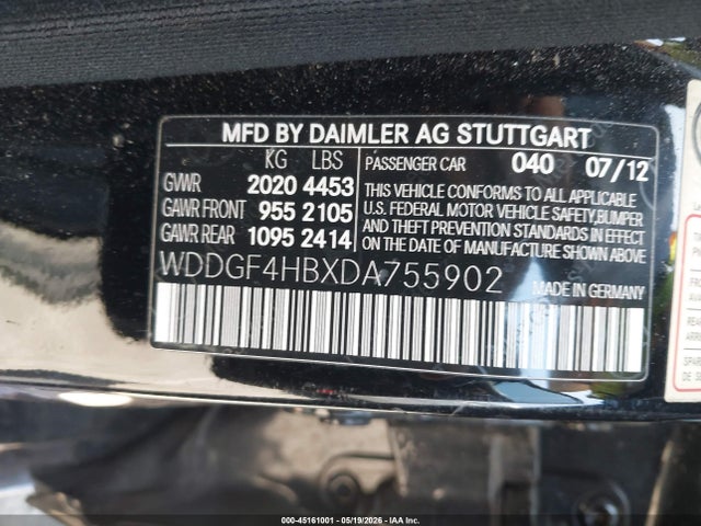 Aukcja sprzedaży 2013 Mercedes-benz C 250 Sport, vin: WDDGF4HBXDA755902, numer aukcji: 45161001