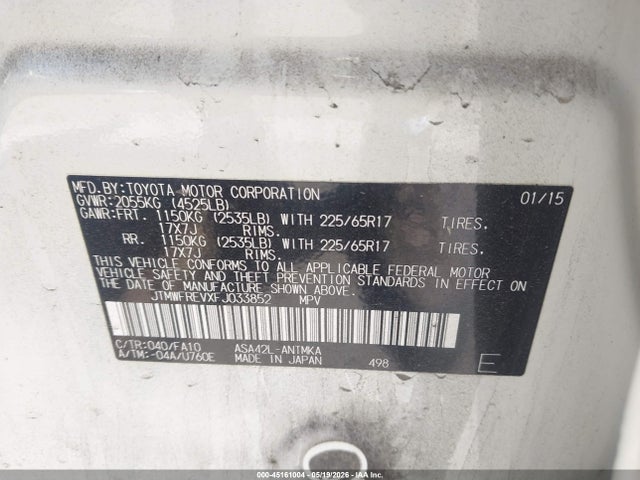 Aukcja sprzedaży 2015 Toyota Rav4 Xle, vin: JTMWFREVXFJ033852, numer aukcji: 45161004