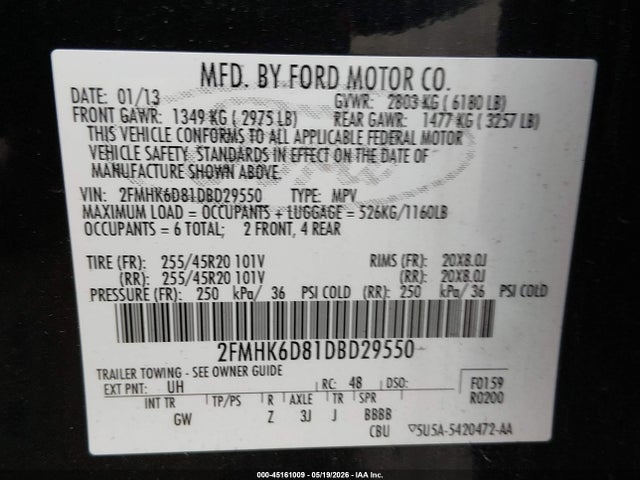 45161009 :رقم المزاد ، 2FMHK6D81DBD29550 vin ، 2013 Ford Flex Limited مزاد بيع