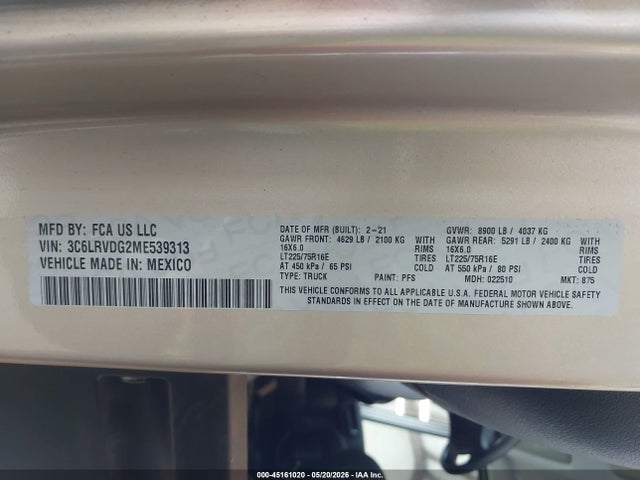 3C6LRVDG2ME539313 RAM Promaster 2500 High Roof 159 Wb
