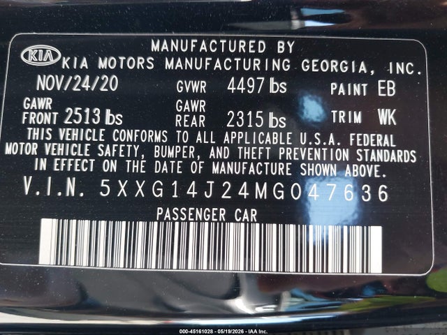 5XXG14J24MG047636 KIA K5 LXS