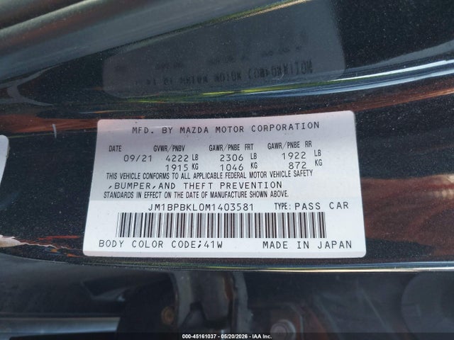 2021 Mazda Mazda3 Select მანქანა იყიდება აუქციონზე, vin: JM1BPBKL0M1403581, აუქციონის ნომერი: 45161037