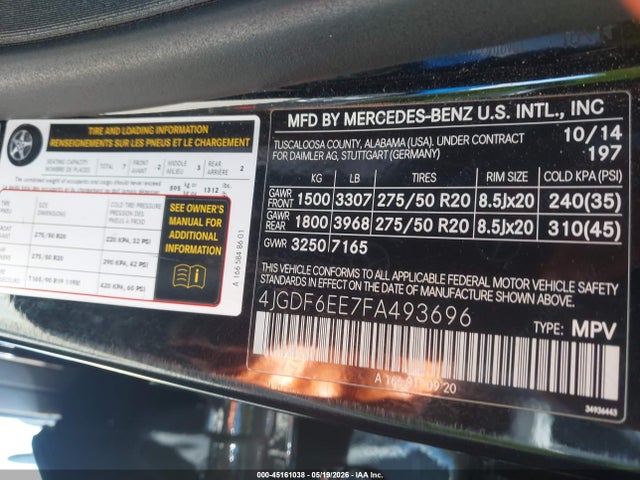 Aukcja sprzedaży 2015 Mercedes-benz Gl 450 4matic, vin: 4JGDF6EE7FA493696, numer aukcji: 45161038