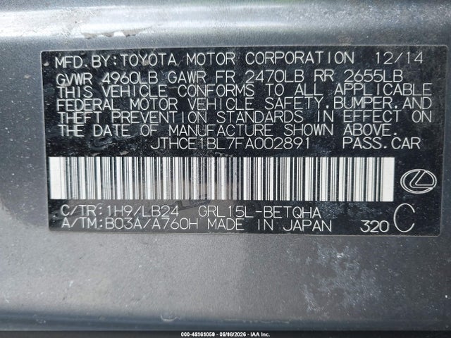 Aukcja sprzedaży 2015 Lexus Gs 350, vin: JTHCE1BL7FA002891, numer aukcji: 45161059