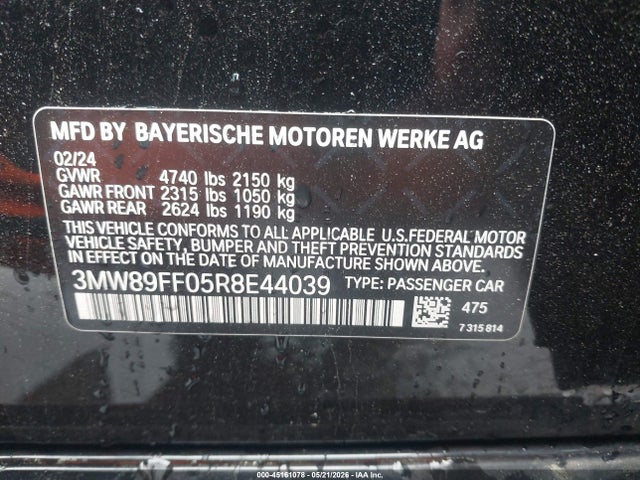 Aukcja sprzedaży 2024 Bmw 330i Xdrive, vin: 3MW89FF05R8E44039, numer aukcji: 45161078