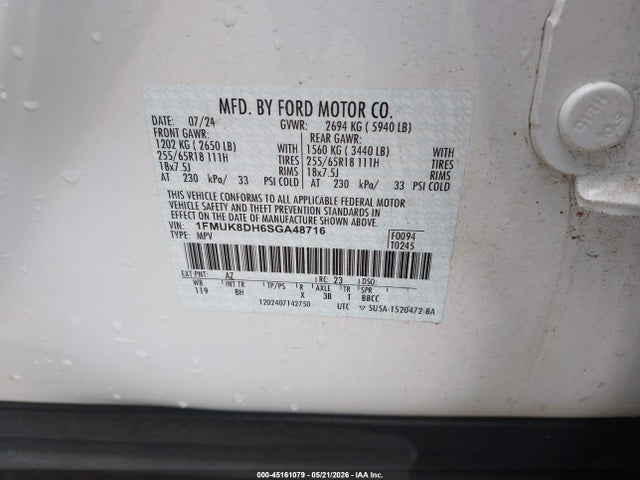 45161079 :رقم المزاد ، 1FMUK8DH6SGA48716 vin ، 2025 Ford Explorer Active مزاد بيع