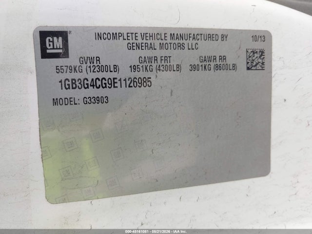 45161081 :رقم المزاد ، 1GB3G4CG9E1126985 vin ، 2014 Chevrolet Express Cutaway 3500 مزاد بيع