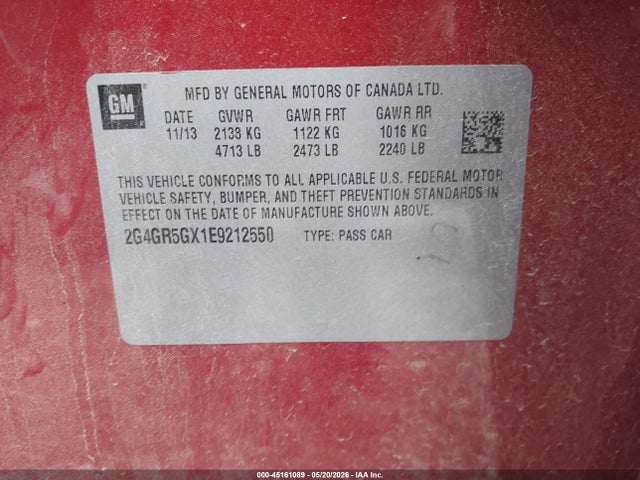 Продаж на аукціоні авто 2014 Buick Regal Turbo Premium Ii, vin: 2G4GR5GX1E9212550, номер лоту: 45161089