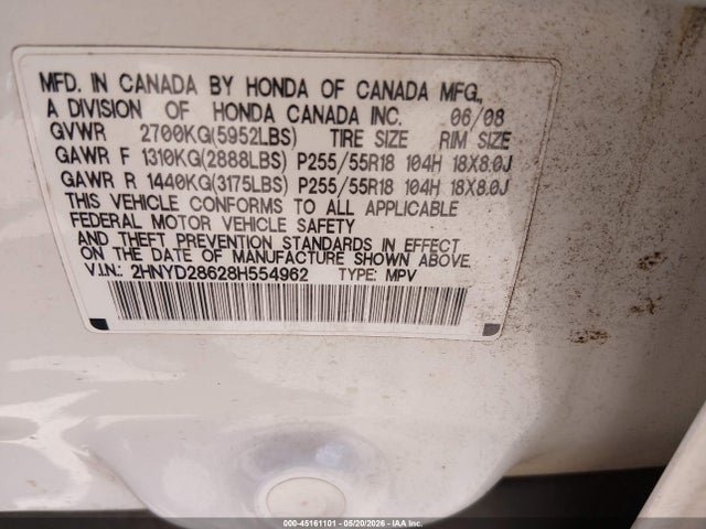 Продажа на аукционе авто 2008 Acura Mdx Technology Package, vin: 2HNYD28628H554962, номер лота: 45161101