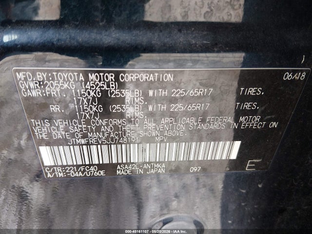 JTMWFREV5JJ748191 Toyota Rav4 Xle