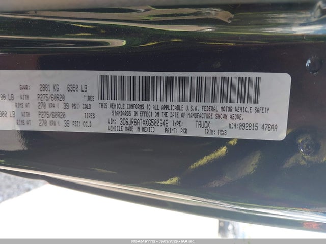 45161112 :رقم المزاد ، 3C6JR6ATXKG500646 vin ، 2019 Ram 1500 Classic Express  4x2 6'4 Box مزاد بيع