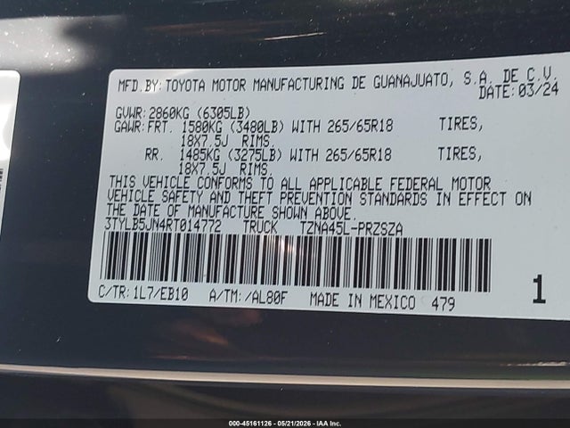 Продаж на аукціоні авто 2024 Toyota Tacoma Limited, vin: 3TYLB5JN4RT014772, номер лоту: 45161126