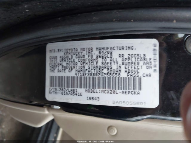 Aukcja sprzedaży 2002 Toyota Avalon Xls, vin: 4T1BF28B02U258650, numer aukcji: 45161133