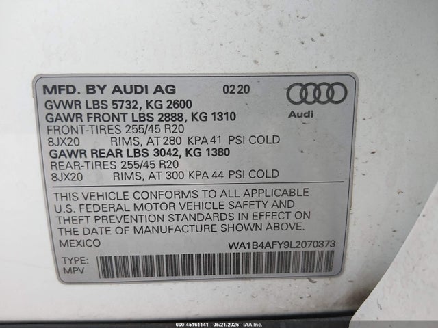 Aukcja sprzedaży 2020 Audi Sq5 Premium Plus Tfsi Quattro Tiptronic, vin: WA1B4AFY9L2070373, numer aukcji: 45161141