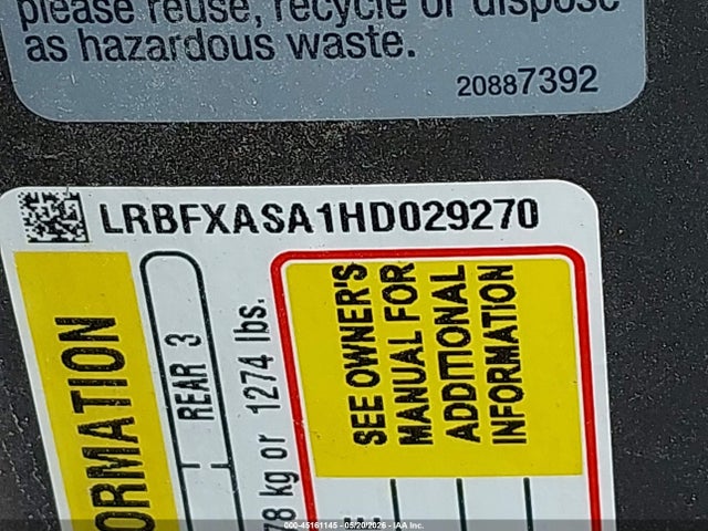 Продаж на аукціоні авто 2017 Buick Envision Preferred, vin: LRBFXASA1HD029270, номер лоту: 45161145
