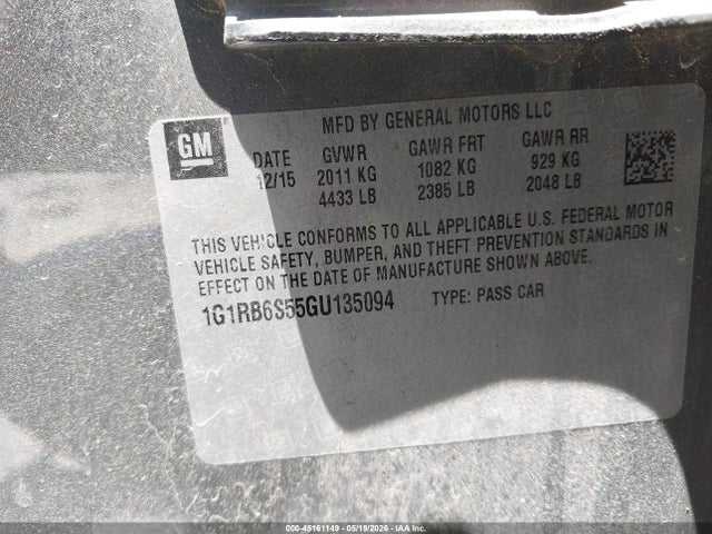 Продажа на аукционе авто 2016 Chevrolet Volt Premier, vin: 1G1RB6S55GU135094, номер лота: 45161149