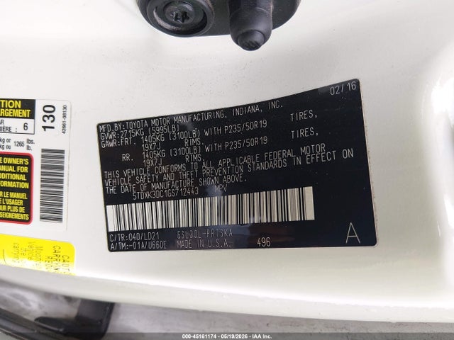 Продажа на аукционе авто 2016 Toyota Sienna Se Premium 8 Passenger, vin: 5TDXK3DC1GS712443, номер лота: 45161174