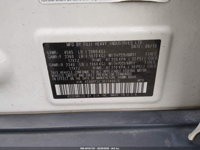 Aukcja sprzedaży 2011 Subaru Outback 2.5i Premium, vin: 4S4BRCGC3B3340675, numer aukcji: 45161181
