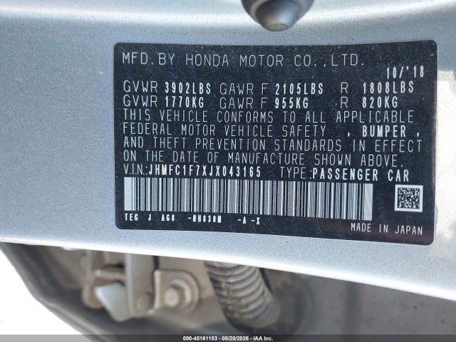 Продаж на аукціоні авто 2018 Honda Civic Ex-l, vin: JHMFC1F7XJX043165, номер лоту: 45161183