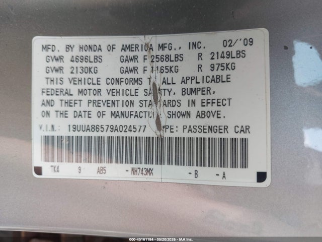 Продаж на аукціоні авто 2009 Acura Tl 3.5, vin: 19UUA86579A024577, номер лоту: 45161184