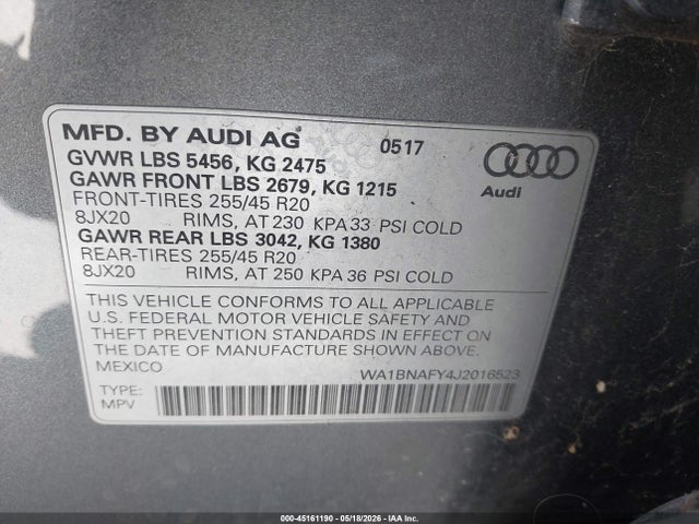 Продажа на аукционе авто 2018 Audi Q5 2.0t Premium/2.0t Tech Premium, vin: WA1BNAFY4J2016523, номер лота: 45161190