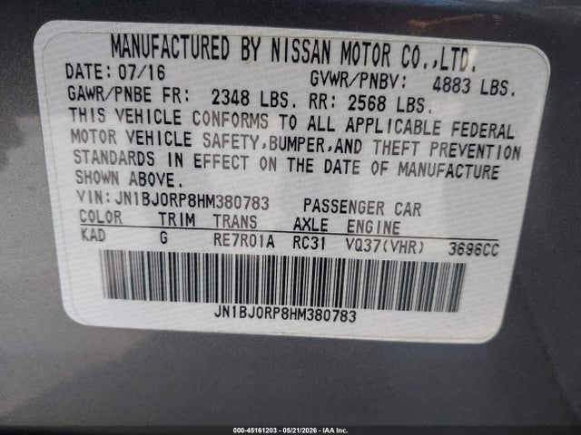 2017 Infiniti Qx50 მანქანა იყიდება აუქციონზე, vin: JN1BJ0RP8HM380783, აუქციონის ნომერი: 45161203