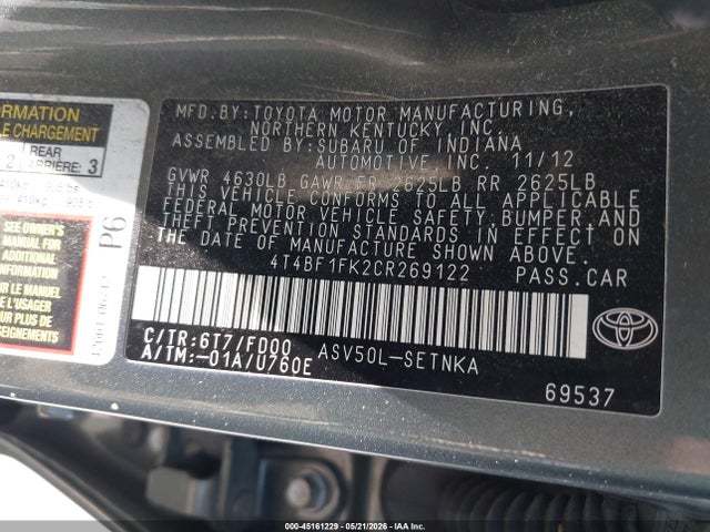 Продажа на аукционе авто 2012 Toyota Camry Le, vin: 4T4BF1FK2CR269122, номер лота: 45161229