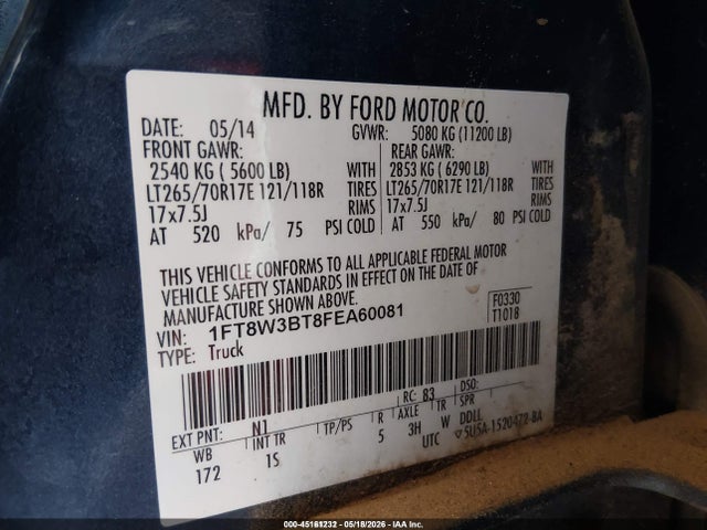 Aukcja sprzedaży 2015 Ford F-350 Xl, vin: 1FT8W3BT8FEA60081, numer aukcji: 45161232