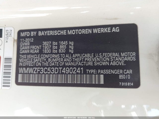 Aukcja sprzedaży 2013 Mini Clubman Cooper, vin: WMWZF3C53DT490241, numer aukcji: 45161246
