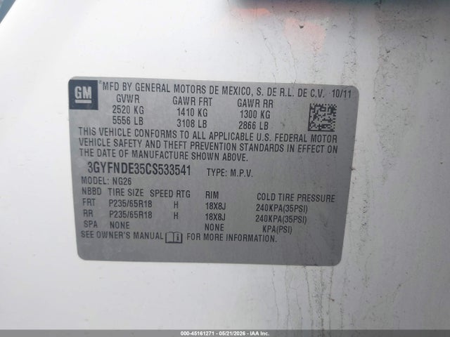 Aukcja sprzedaży 2012 Cadillac Srx Luxury Collection, vin: 3GYFNDE35CS533541, numer aukcji: 45161271