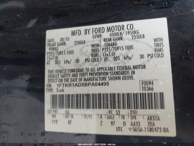 Продажа на аукционе авто 2011 Ford Ranger Xl, vin: 1FTKR1AD5BPA04495, номер лота: 45161307