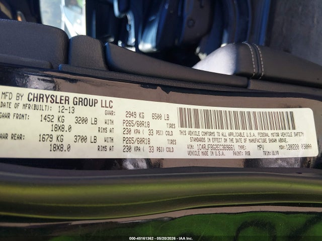 Aukcja sprzedaży 2014 Jeep Grand Cherokee Limited, vin: 1C4RJFBG2EC369661, numer aukcji: 45161362
